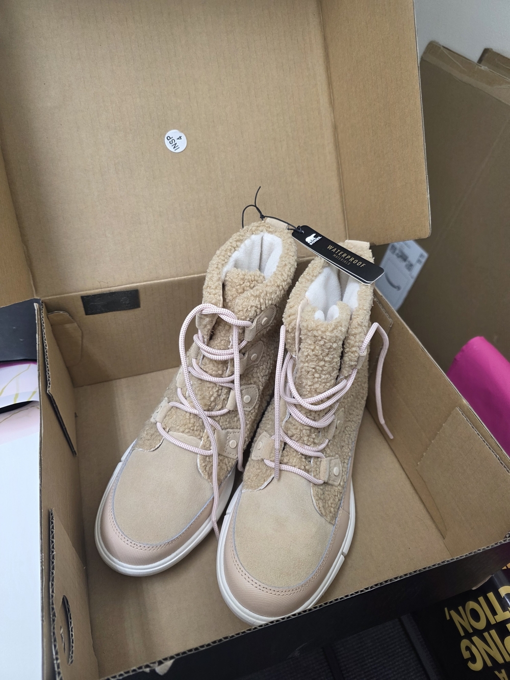 Sorel Explorer || Joan Lightweight Sherpa Lace-Up Boot in Tan - Picture 6 of 8
